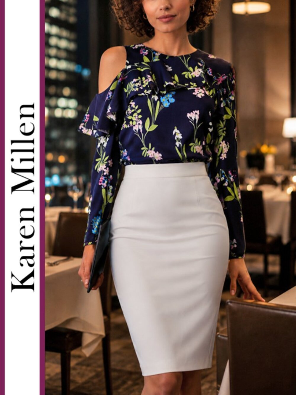 Karen Millen | Asymmetric Cut-Out Floral Blouse Top